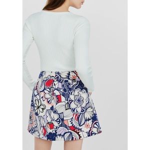 Express Graphic Floral High Waisted A-line Skirt